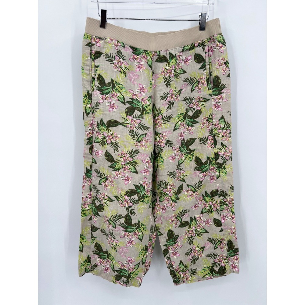 J. Jill Love Linen 100% Linen Floral Capris Pull On Pants Coastal Hawaii Size M